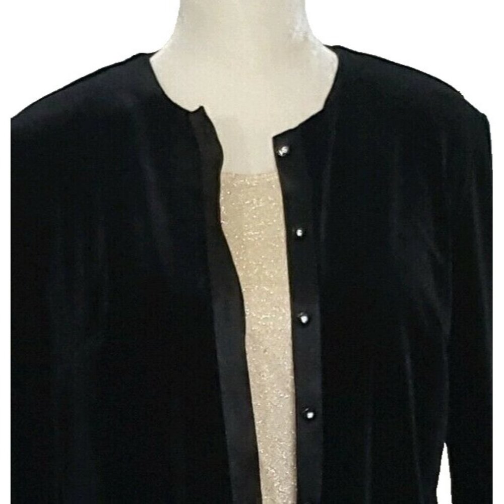 Vtg Womens‎ Cardigan Attached Tank Top Petite10P Black Velour Gold Metallic USA